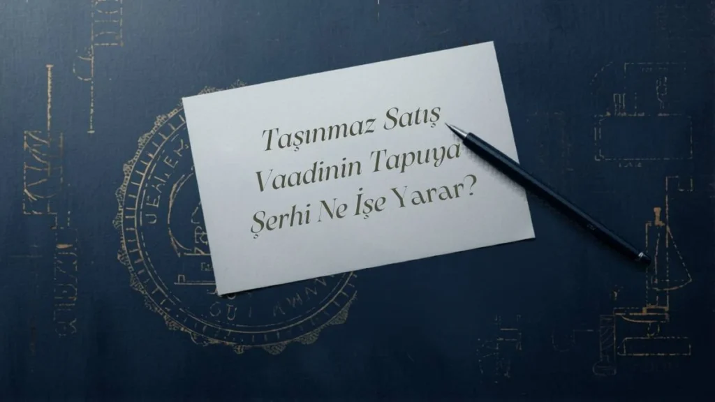 Tasinmaz satis vaadinin tapuya serhi hakkinda yazi bulunan not karti ve siyah kalem